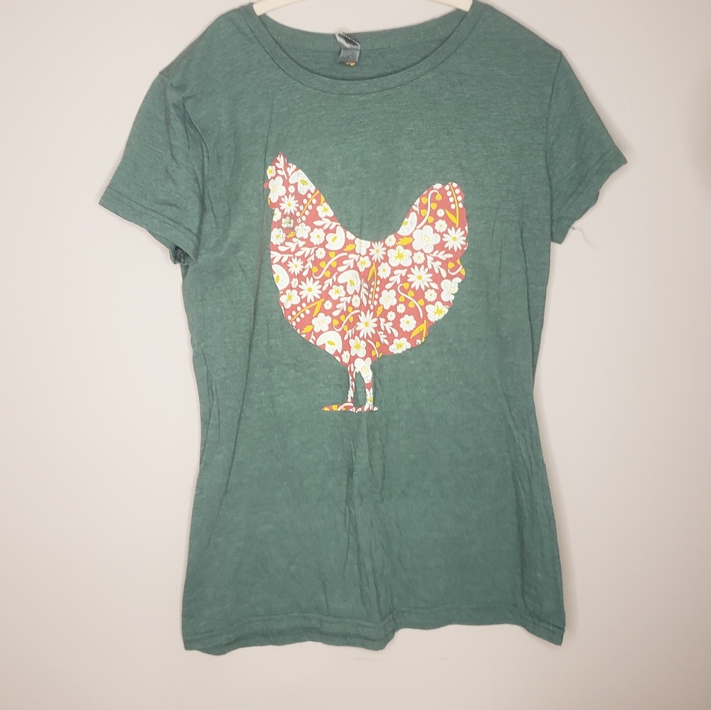 Ladies Large L Chicken Tee T-shirt Green